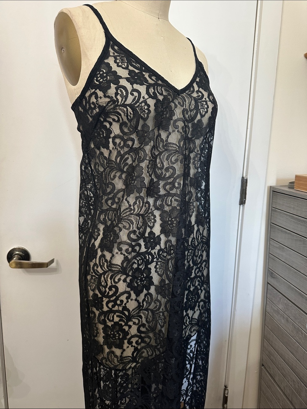 Black Lace Slip Dress - Women's Sheer Nightwear
